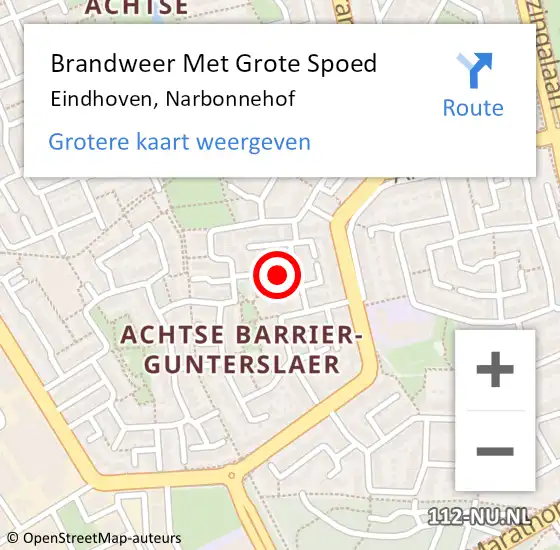 Locatie op kaart van de 112 melding: Brandweer Met Grote Spoed Naar Eindhoven, Narbonnehof op 4 november 2024 13:16