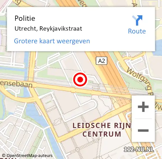 Locatie op kaart van de 112 melding: Politie Utrecht, Reykjavikstraat op 4 november 2024 13:21