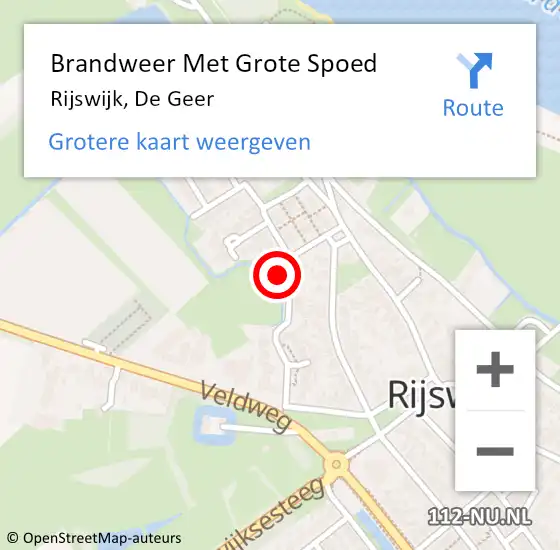 Locatie op kaart van de 112 melding: Brandweer Met Grote Spoed Naar Rijswijk, De Geer op 4 november 2024 13:23