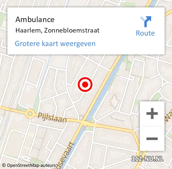 Locatie op kaart van de 112 melding: Ambulance Haarlem, Zonnebloemstraat op 4 november 2024 13:34