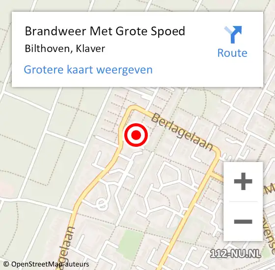 Locatie op kaart van de 112 melding: Brandweer Met Grote Spoed Naar Bilthoven, Klaver op 4 november 2024 13:50