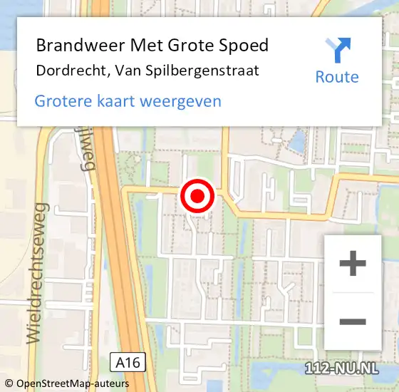 Locatie op kaart van de 112 melding: Brandweer Met Grote Spoed Naar Dordrecht, Van Spilbergenstraat op 4 november 2024 13:59