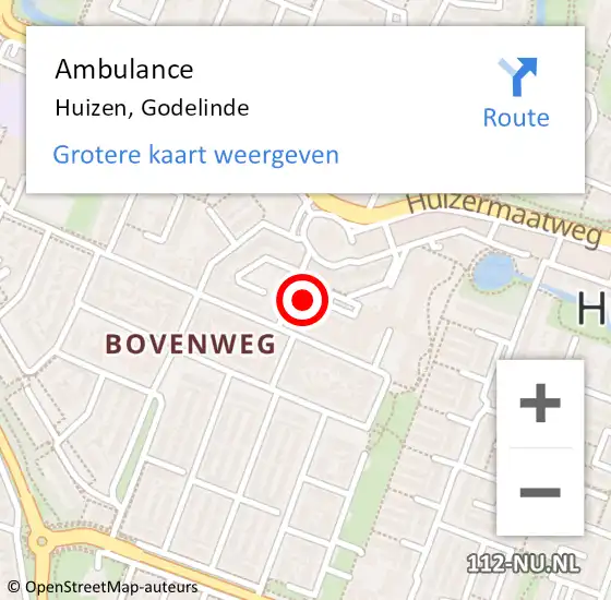 Locatie op kaart van de 112 melding: Ambulance Huizen, Godelinde op 25 oktober 2014 20:10