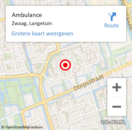 Locatie op kaart van de 112 melding: Ambulance Zwaag, Langetuin op 4 november 2024 14:09