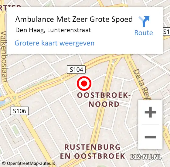 Locatie op kaart van de 112 melding: Ambulance Met Zeer Grote Spoed Naar Den Haag, Lunterenstraat op 4 november 2024 14:11