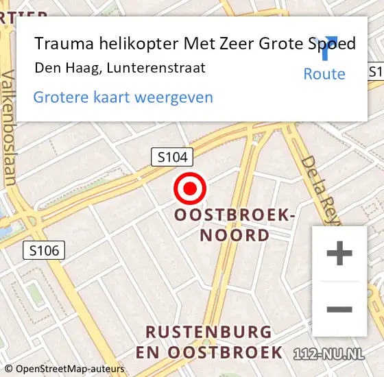 Locatie op kaart van de 112 melding: Trauma helikopter Met Zeer Grote Spoed Naar Den Haag, Lunterenstraat op 4 november 2024 14:19