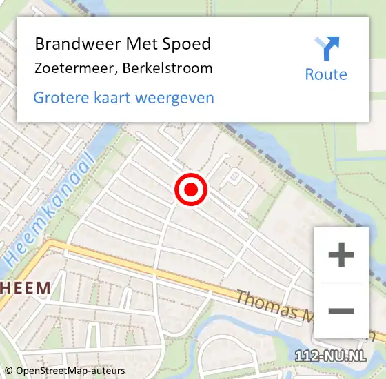 Locatie op kaart van de 112 melding: Brandweer Met Spoed Naar Zoetermeer, Berkelstroom op 4 november 2024 14:24