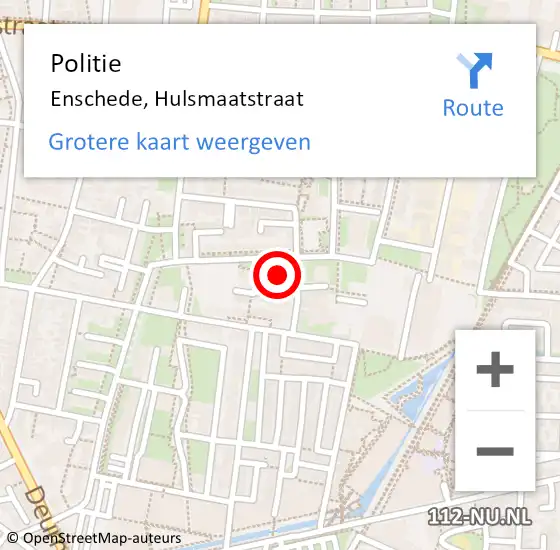 Locatie op kaart van de 112 melding: Politie Enschede, Hulsmaatstraat op 4 november 2024 14:33