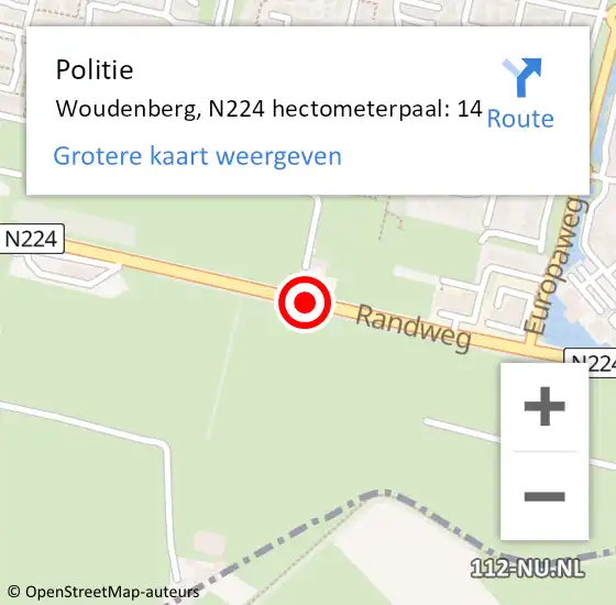 Locatie op kaart van de 112 melding: Politie Woudenberg, N224 hectometerpaal: 14 op 4 november 2024 14:34