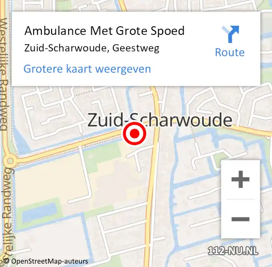 Locatie op kaart van de 112 melding: Ambulance Met Grote Spoed Naar Zuid-Scharwoude, Geestweg op 4 november 2024 14:47