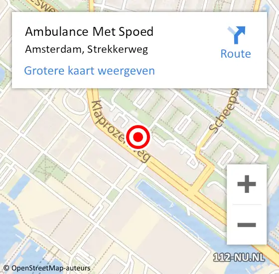 Locatie op kaart van de 112 melding: Ambulance Met Spoed Naar Amsterdam, Strekkerweg op 4 november 2024 14:47