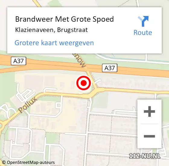 Locatie op kaart van de 112 melding: Brandweer Met Grote Spoed Naar Klazienaveen, Brugstraat op 4 november 2024 14:50