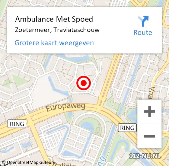 Locatie op kaart van de 112 melding: Ambulance Met Spoed Naar Zoetermeer, Traviataschouw op 4 november 2024 15:04