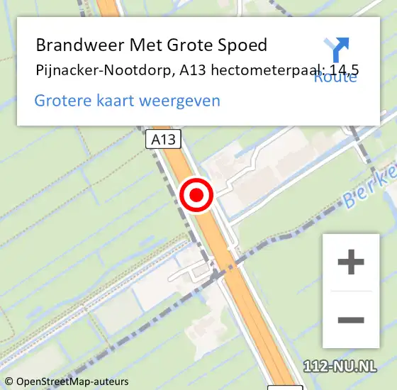 Locatie op kaart van de 112 melding: Brandweer Met Grote Spoed Naar Pijnacker-Nootdorp, A13 hectometerpaal: 14,5 op 4 november 2024 15:12