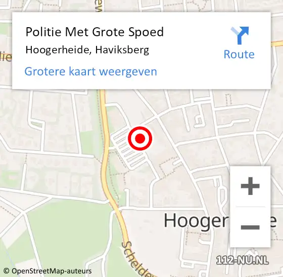 Locatie op kaart van de 112 melding: Politie Met Grote Spoed Naar Hoogerheide, Haviksberg op 4 november 2024 15:25