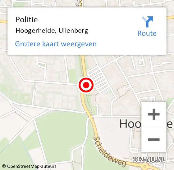 Locatie op kaart van de 112 melding: Politie Hoogerheide, Uilenberg op 4 november 2024 15:25