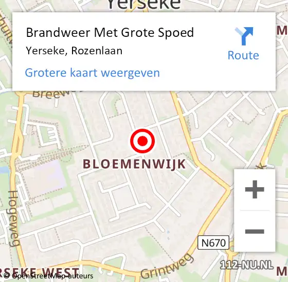 Locatie op kaart van de 112 melding: Brandweer Met Grote Spoed Naar Yerseke, Rozenlaan op 4 november 2024 15:53