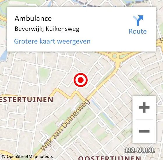 Locatie op kaart van de 112 melding: Ambulance Beverwijk, Kuikensweg op 4 november 2024 15:58