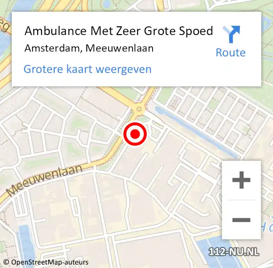 Locatie op kaart van de 112 melding: Ambulance Met Zeer Grote Spoed Naar Amsterdam, Meeuwenlaan op 4 november 2024 16:28