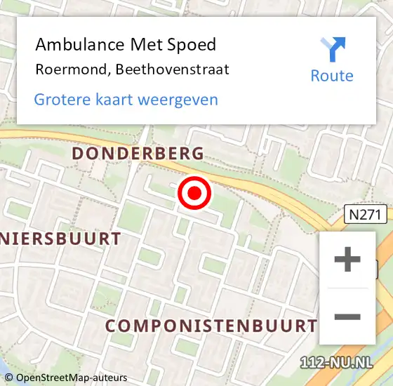 Locatie op kaart van de 112 melding: Ambulance Met Spoed Naar Roermond, Beethovenstraat op 4 november 2024 16:39