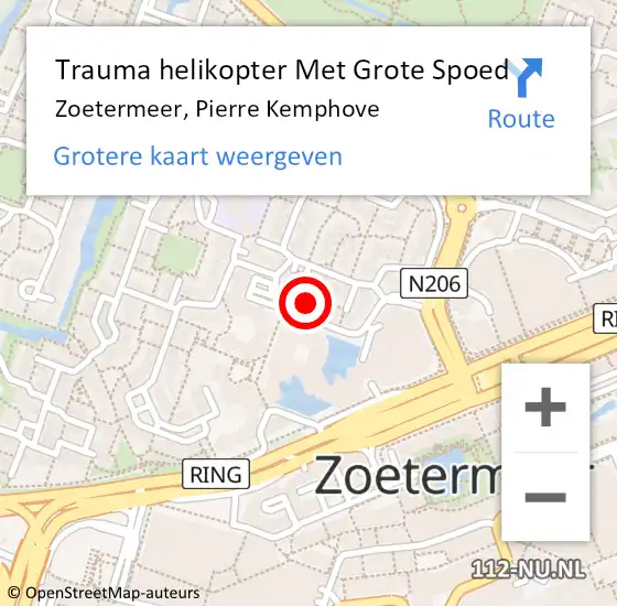 Locatie op kaart van de 112 melding: Trauma helikopter Met Grote Spoed Naar Zoetermeer, Pierre Kemphove op 4 november 2024 16:41