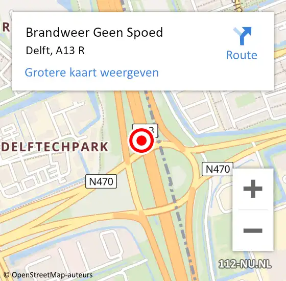 Locatie op kaart van de 112 melding: Brandweer Geen Spoed Naar Delft, A13 R op 25 oktober 2014 20:37