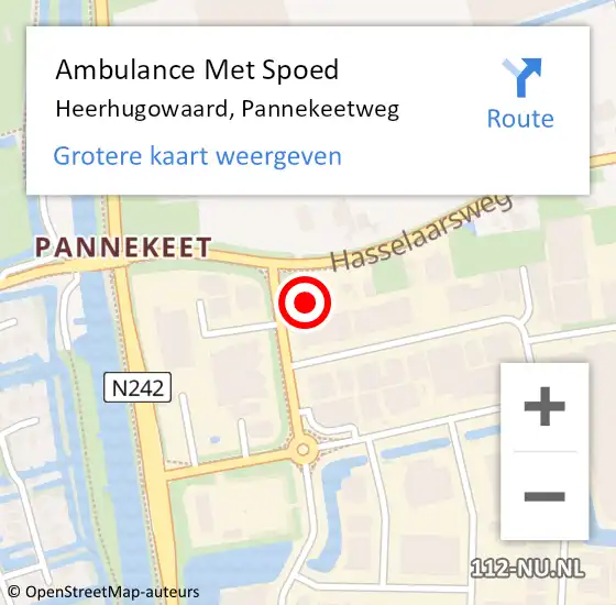 Locatie op kaart van de 112 melding: Ambulance Met Spoed Naar Heerhugowaard, Pannekeetweg op 4 november 2024 16:43