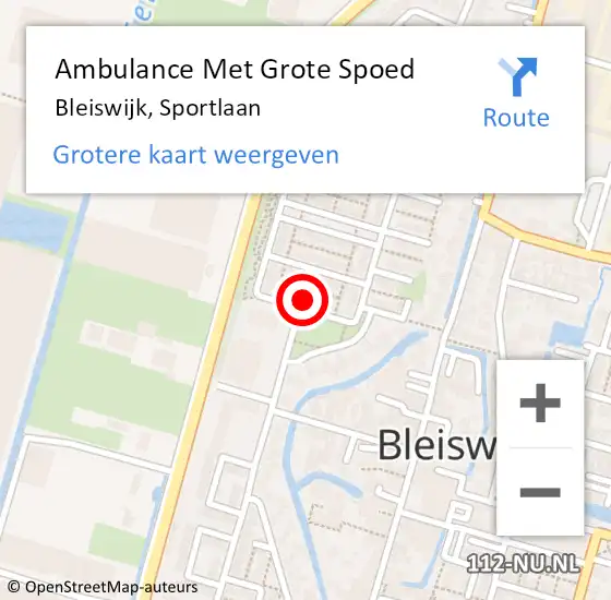 Locatie op kaart van de 112 melding: Ambulance Met Grote Spoed Naar Bleiswijk, Sportlaan op 4 november 2024 16:54