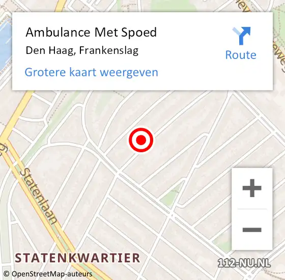 Locatie op kaart van de 112 melding: Ambulance Met Spoed Naar Den Haag, Frankenslag op 4 november 2024 16:54