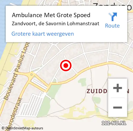 Locatie op kaart van de 112 melding: Ambulance Met Grote Spoed Naar Zandvoort, de Savornin Lohmanstraat op 4 november 2024 17:12