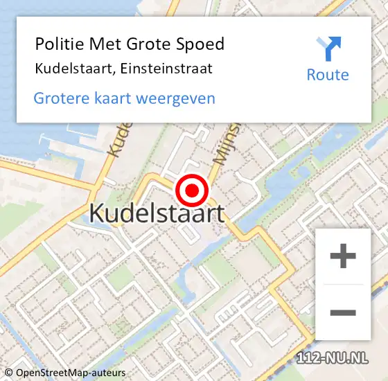 Locatie op kaart van de 112 melding: Politie Met Grote Spoed Naar Kudelstaart, Einsteinstraat op 4 november 2024 17:38