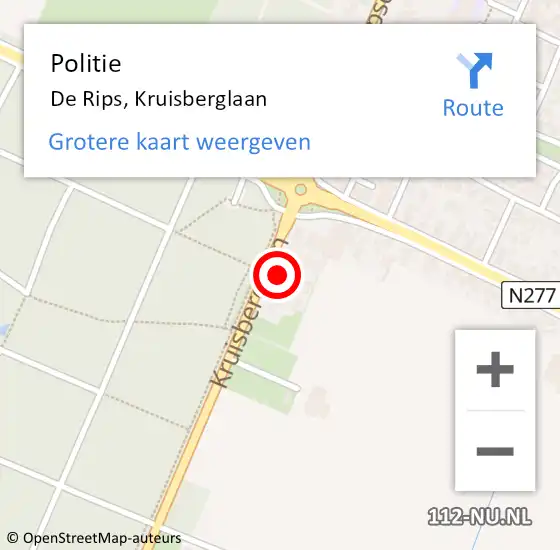 Locatie op kaart van de 112 melding: Politie De Rips, Kruisberglaan op 4 november 2024 17:39