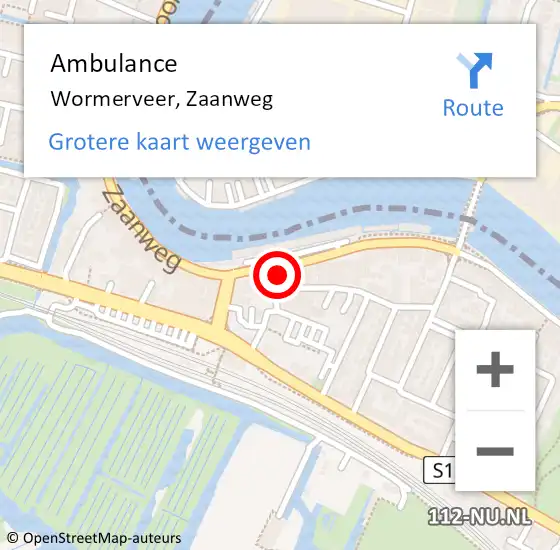 Locatie op kaart van de 112 melding: Ambulance Wormerveer, Zaanweg op 4 november 2024 17:40