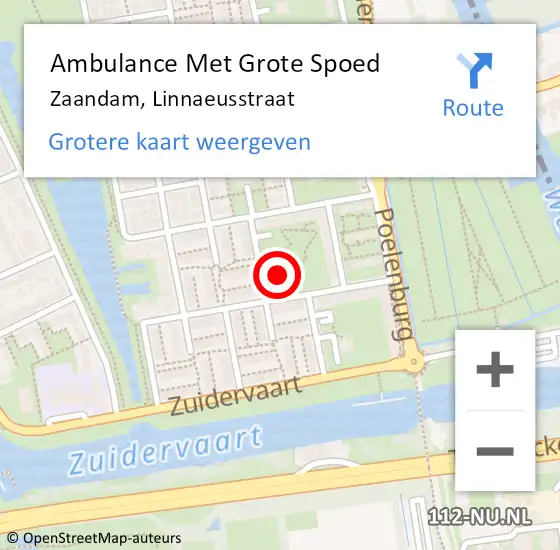 Locatie op kaart van de 112 melding: Ambulance Met Grote Spoed Naar Zaandam, Linnaeusstraat op 4 november 2024 17:48