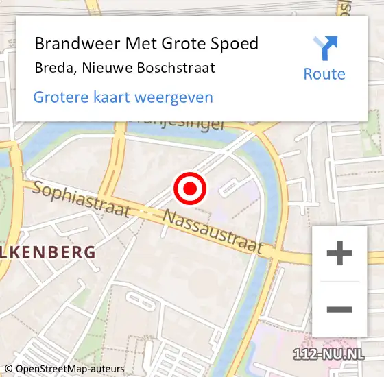 Locatie op kaart van de 112 melding: Brandweer Met Grote Spoed Naar Breda, Nieuwe Boschstraat op 4 november 2024 17:58