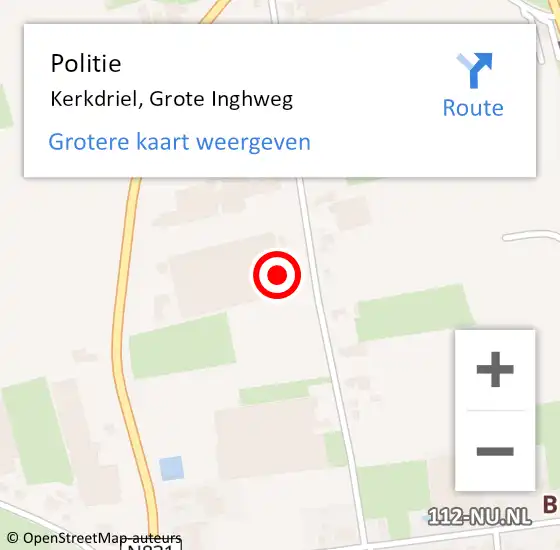 Locatie op kaart van de 112 melding: Politie Kerkdriel, Grote Inghweg op 4 november 2024 18:04