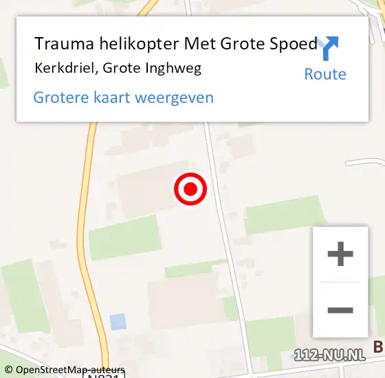 Locatie op kaart van de 112 melding: Trauma helikopter Met Grote Spoed Naar Kerkdriel, Grote Inghweg op 4 november 2024 18:06