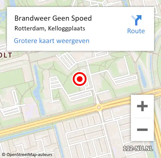 Locatie op kaart van de 112 melding: Brandweer Geen Spoed Naar Rotterdam, Kelloggplaats op 4 november 2024 18:15