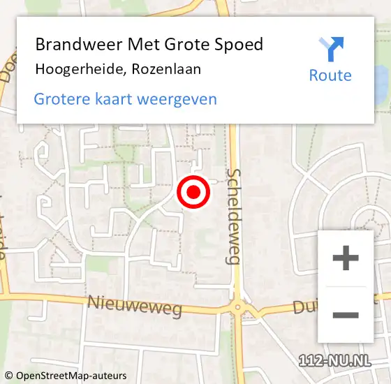 Locatie op kaart van de 112 melding: Brandweer Met Grote Spoed Naar Hoogerheide, Rozenlaan op 4 november 2024 18:21