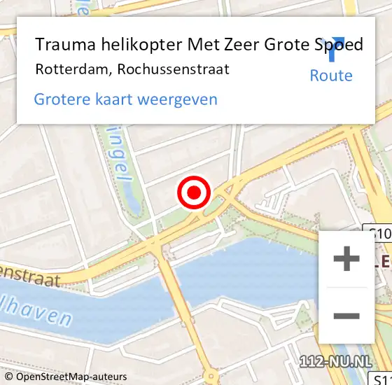 Locatie op kaart van de 112 melding: Trauma helikopter Met Zeer Grote Spoed Naar Rotterdam, Rochussenstraat op 4 november 2024 18:32