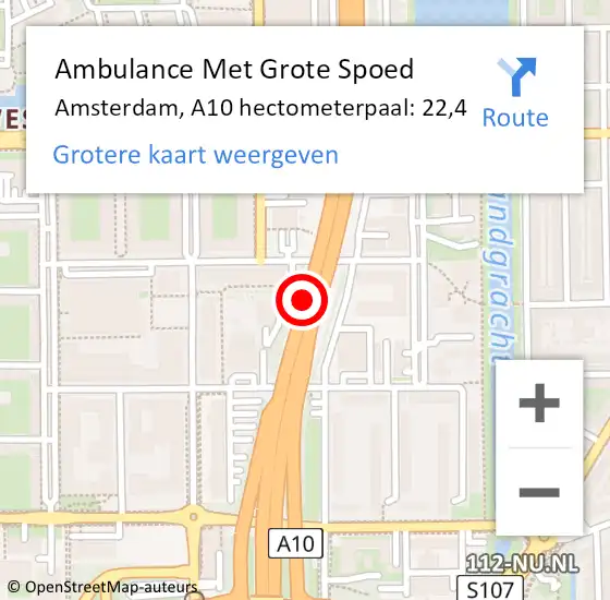 Locatie op kaart van de 112 melding: Ambulance Met Grote Spoed Naar Amsterdam, A10 hectometerpaal: 22,4 op 4 november 2024 18:34