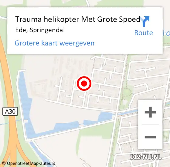 Locatie op kaart van de 112 melding: Trauma helikopter Met Grote Spoed Naar Ede, Springendal op 4 november 2024 18:36