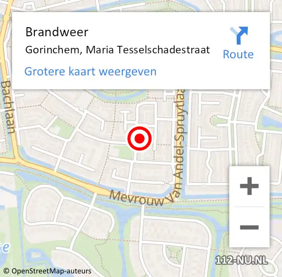 Locatie op kaart van de 112 melding: Brandweer Gorinchem, Maria Tesselschadestraat op 4 november 2024 18:40