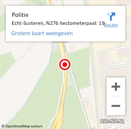 Locatie op kaart van de 112 melding: Politie Echt-Susteren, N276 hectometerpaal: 19 op 4 november 2024 18:58