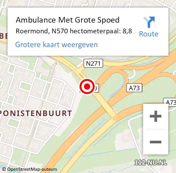 Locatie op kaart van de 112 melding: Ambulance Met Grote Spoed Naar Roermond, N570 hectometerpaal: 8,8 op 4 november 2024 19:01