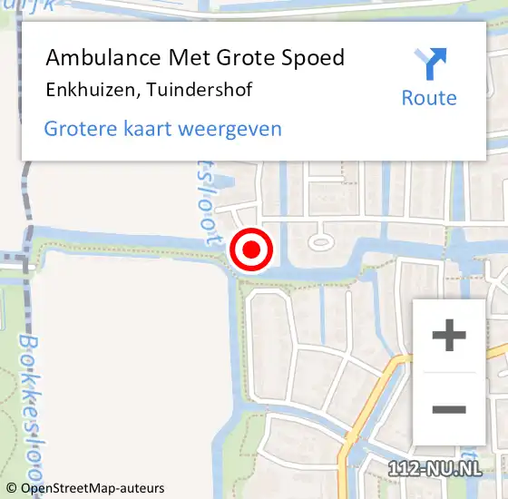 Locatie op kaart van de 112 melding: Ambulance Met Grote Spoed Naar Enkhuizen, Tuindershof op 4 november 2024 19:07