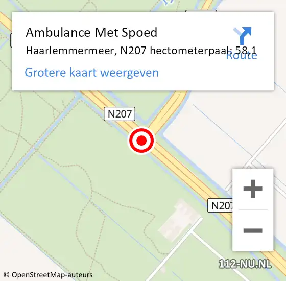 Locatie op kaart van de 112 melding: Ambulance Met Spoed Naar Haarlemmermeer, N207 hectometerpaal: 58,1 op 4 november 2024 19:15