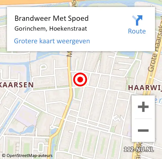 Locatie op kaart van de 112 melding: Brandweer Met Spoed Naar Gorinchem, Hoekenstraat op 4 november 2024 19:50