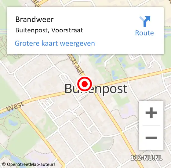 Locatie op kaart van de 112 melding: Brandweer Buitenpost, Voorstraat op 4 november 2024 19:51