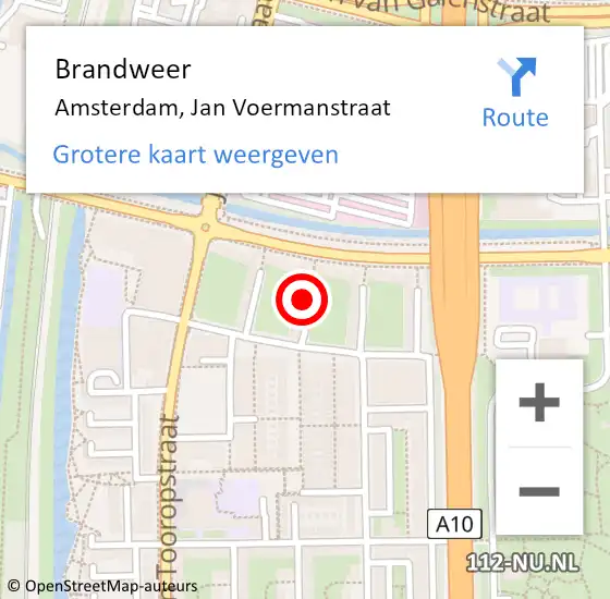 Locatie op kaart van de 112 melding: Brandweer Amsterdam, Jan Voermanstraat op 4 november 2024 20:07